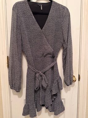 1. State Black and White Mini Wrap Dress with Ruffle Hem